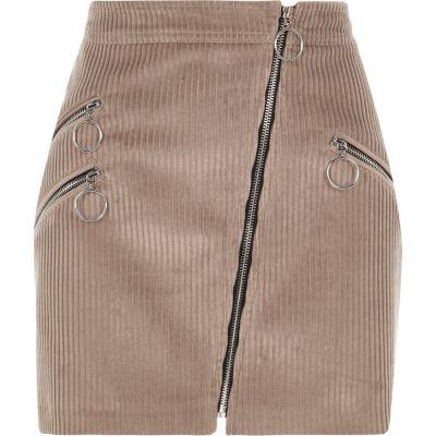 River Island Womens Cord Biker Zip Mini Skirt