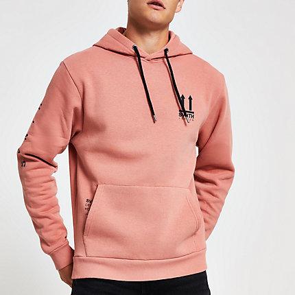 River Island Mens Rust Svnth Chest Embroidered Hoodie
