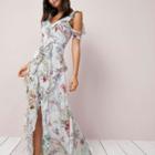 River Island Womens Floral Print Frill Cold Shoulder Maxi D