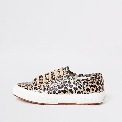 River Island Womens Superga Gold Leopard Print Runner Trainers