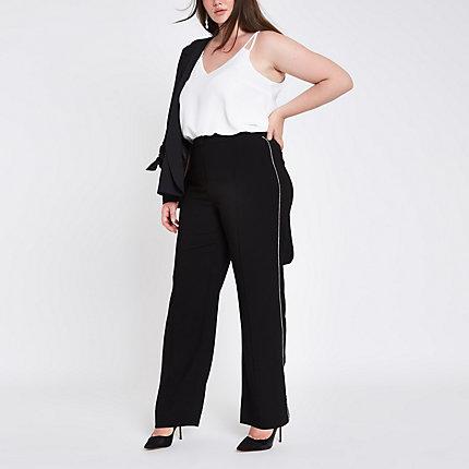 River Island Womens Plus Diamante Side Wide Leg Trousers