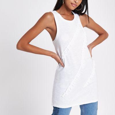 River Island Womens White Longline Ruffle Front Vest