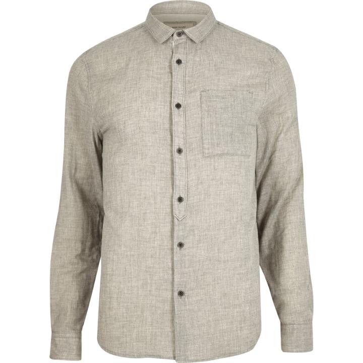 River Island Mensgrey Half Placket Shirt