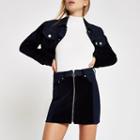 River Island Womens Velvet Panel Zip Denim Mini Skirt