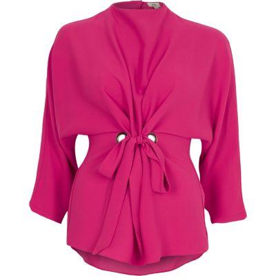 River Island Womens Eyelet Tie Front High Neck Top