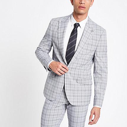 River Island Mens Check Skinny Fit Suit Blazer