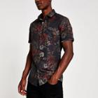 River Island Mens Floral Short Sleeve Slim Poplin Shirt