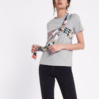 River Island Womens Floral Print Bow Front T-shirt