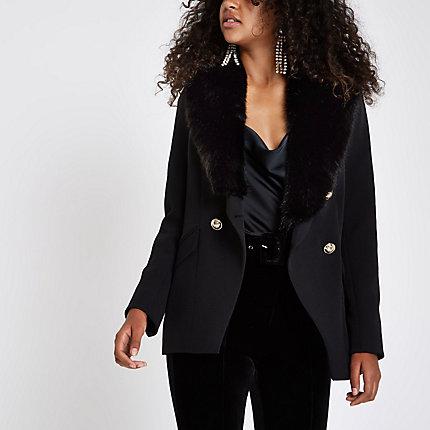River Island Womens Faux Fur Button Tux Style Jacket
