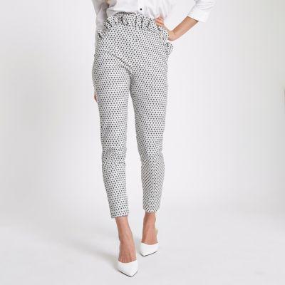River Island Womens White Geo Print Frill Cigarette Trouser