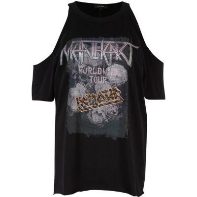 River Island Womens Print Cold Shoulder Band T-shirt