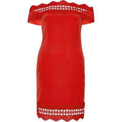 River Island Womens Geo Lace Bardot Bodycon Dress