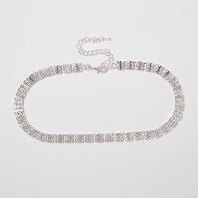 River Island Womens Plus Silver Tone Square Sparkle Choker