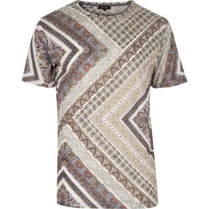 River Island Mensecru Paisley Square Print T-shirt