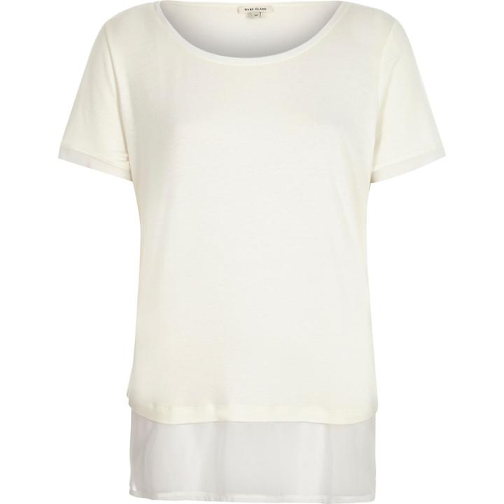 River Island Womens White Contrast Hem T-shirt