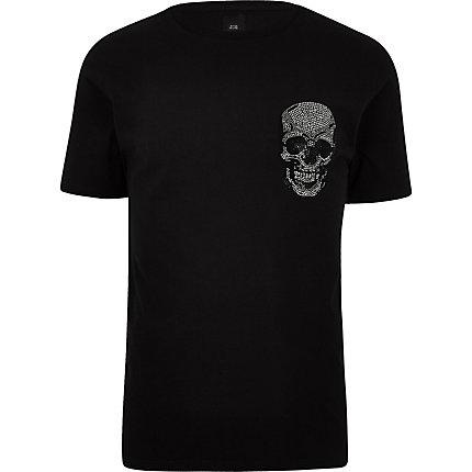 River Island Mens Diamante Embellished Skull T-shirt