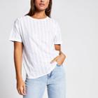 River Island Womens White Diamante Stripe Loose Fit T-shirt