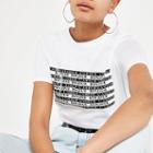 River Island Womens White Slogan Printed T-shirt