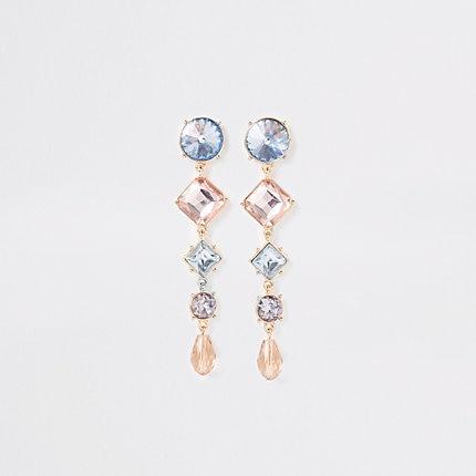 River Island Womens Gold Colored Gem Drop Earrings