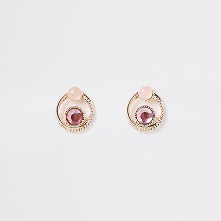 River Island Womens Gold Tone Double Gem Swirl Stud Earrings
