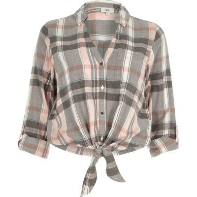 River Island Womens Check Tie Knot Front Shirt