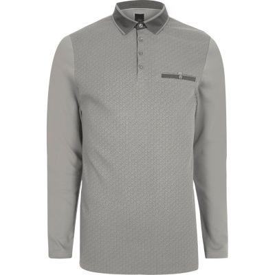 River Island Mens Geo Print Blocked Slim Fit Polo Shirt