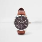 River Island Mens Leather Look Strap Round Face Watch