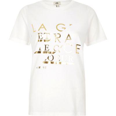 River Island Womens White 'la Grace' Foil Print Fitted T-shirt