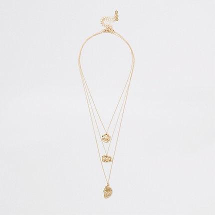 River Island Womens Gold Colour Textured Layered Necklace
