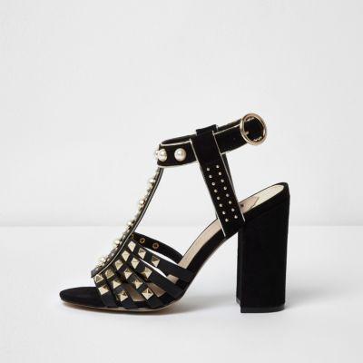 River Island Womens Stud T-bar Block Heel Sandals
