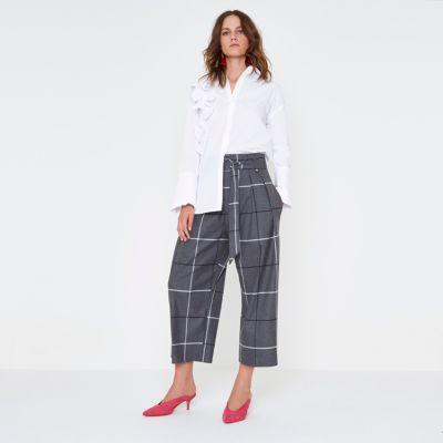 River Island Womens White Frill Front Long Sleeve Shirt