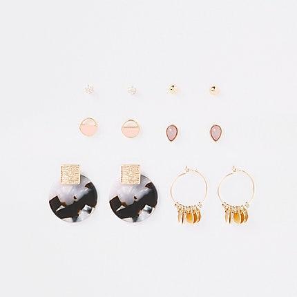 River Island Womens Gold Color Tortoise Shell Earring Multipack