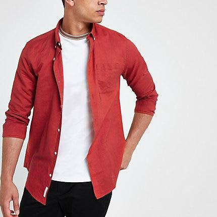 River Island Mens Long Sleeve Linen Blend Shirt