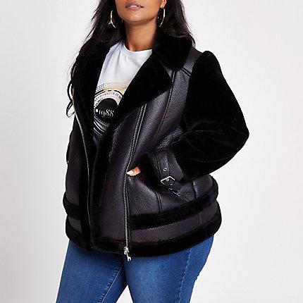 River Island Womens Plus Faux Fur Aviator Jacket