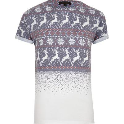 River Island Mens White Faded Fairisle Print T-shirt