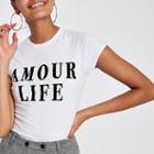 River Island Womens White 'amour Life' Print Fitted T-shirt
