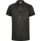 River Island Mens Washed Zip Neck Short Sleeve Shirt