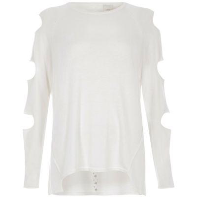 River Island Womens White Slash Long Sleeve Top