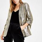 River Island Womens Gold Metallic Ruched Sleeve Blazer