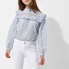 River Island Womens Petite Broderie High Neck Frill Top