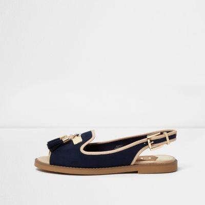 River Island Womens Peep Toe Slingback Loafers