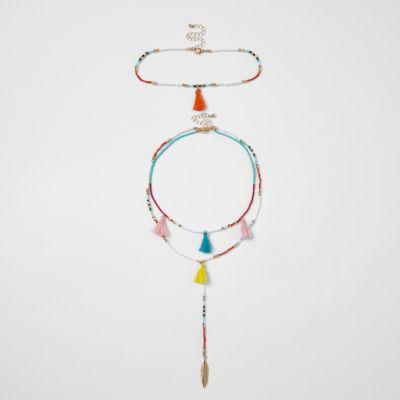 River Island Womens White Multi Coloured Fluro Beaded Choker Set