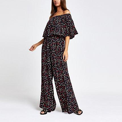 River Island Womens Ditsy Floral Bardot Jumpsuit