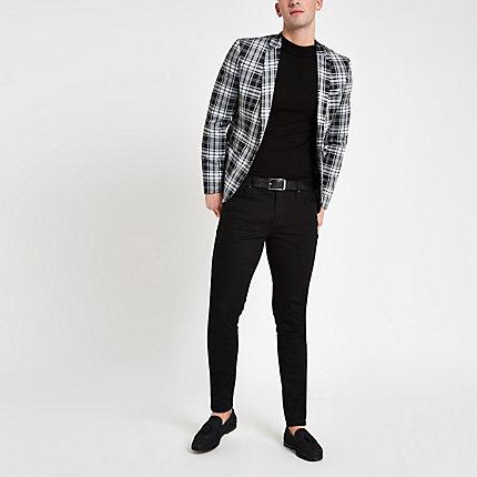 River Island Mens Plaid Check Skinny Fit Blazer