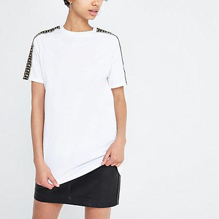 River Island Womens White Diamante Trim Jumbo T-shirt