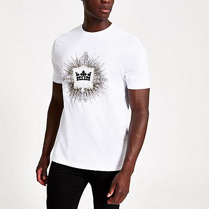 River Island Mens White 'veni Vedi Vici' Slim Fit T-shirt