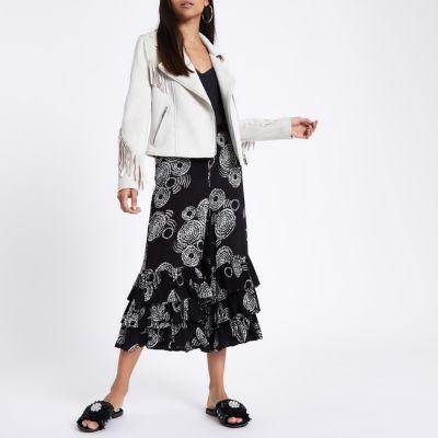 River Island Womens Petite Faux Suede Fringed Biker Jacket