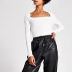River Island Womens White Long Sleeve Cut Away Ribbed T-shirt