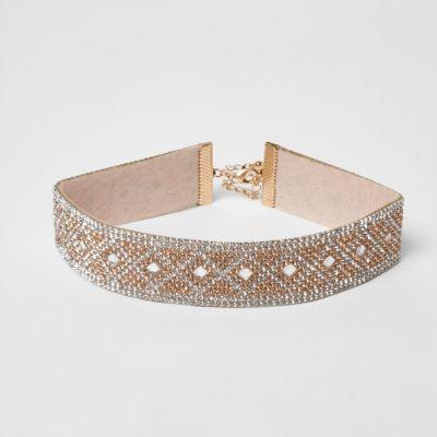 River Island Womens Gold Tone Heatseal Rhinestone Choker