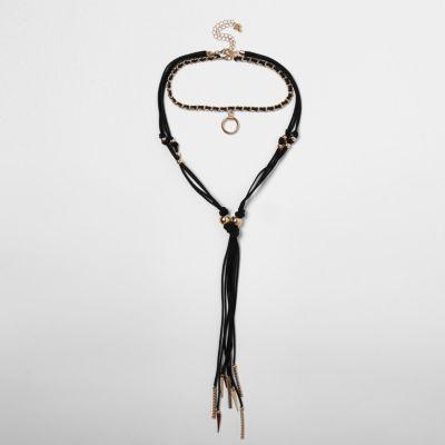 River Island Womens Gold Tone Charm Tassel Bolo Necklace